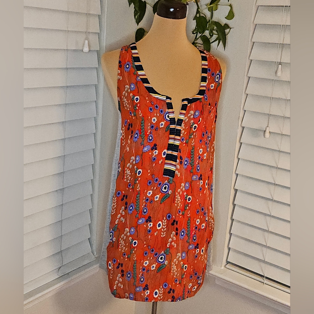 Anthropologie Tiny Zuma Floral Mixed Media Tunic Tank Top -L